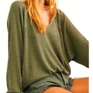 NWT free people Santa Clara thermal long sleeve top. Color: Ferngully Size:Large